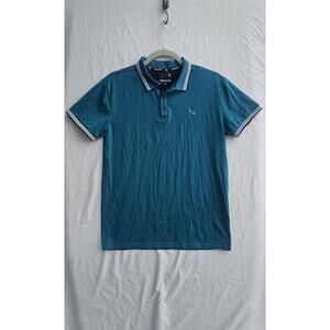 Stone Falcon Golf Polo Shirt Mens Medium Blue Stretch Jersey Logo Short Sleeve